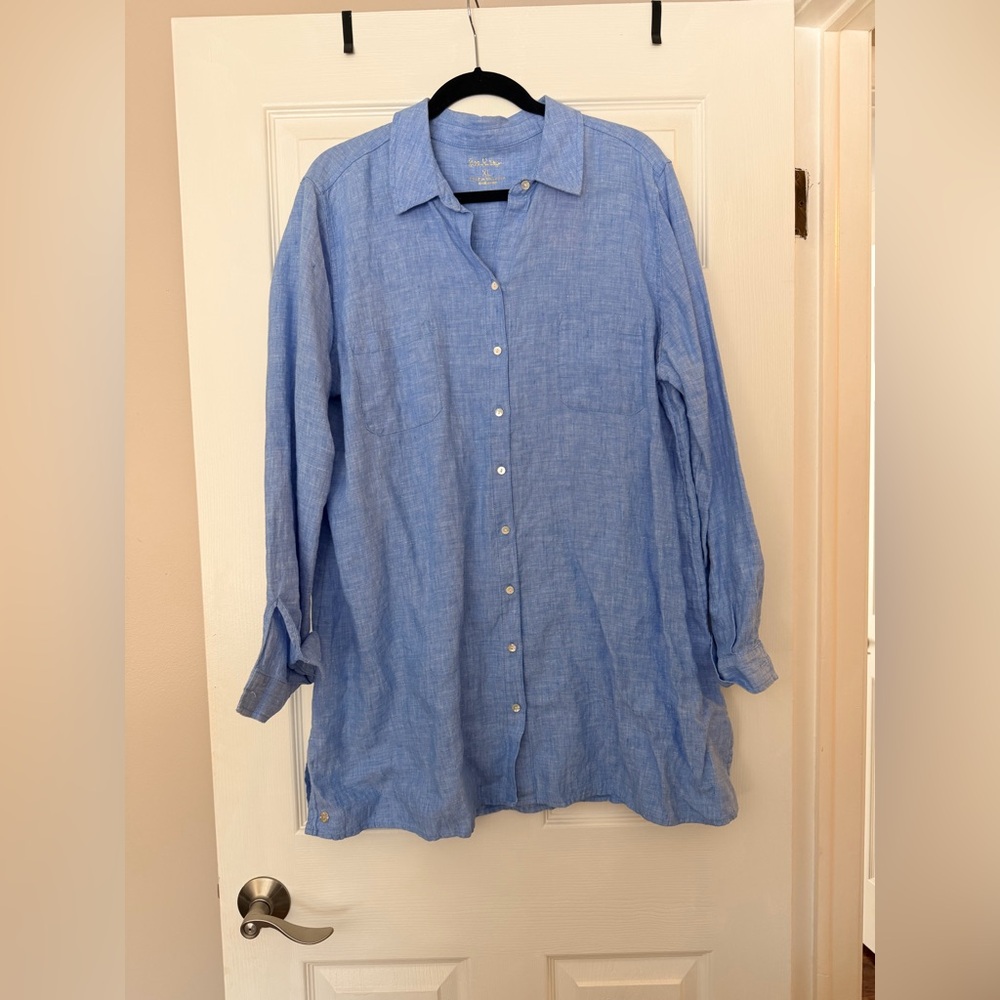 NWT Lilly Pulitzer Sea View linen button-front cover-up in blue XL